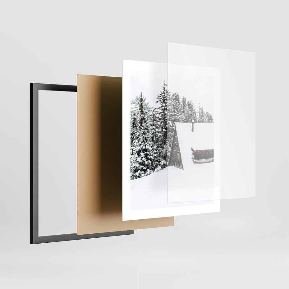 Plakat w ramie 40x50 - Zimowy Urok - śnieg, domek w górach - rama czarna