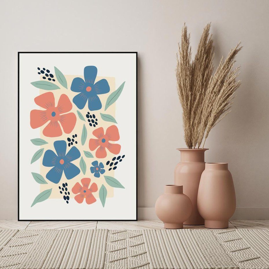 Obraz w ramie 50x70 - Kolorowe Pasmo - kwiaty, nowoczesna abstrakcja - rama czarna