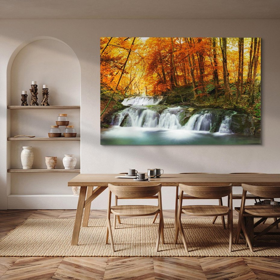 Obraz na płótnie 70x50 - Jesienny wodospad w lesie - jesień, wodospad