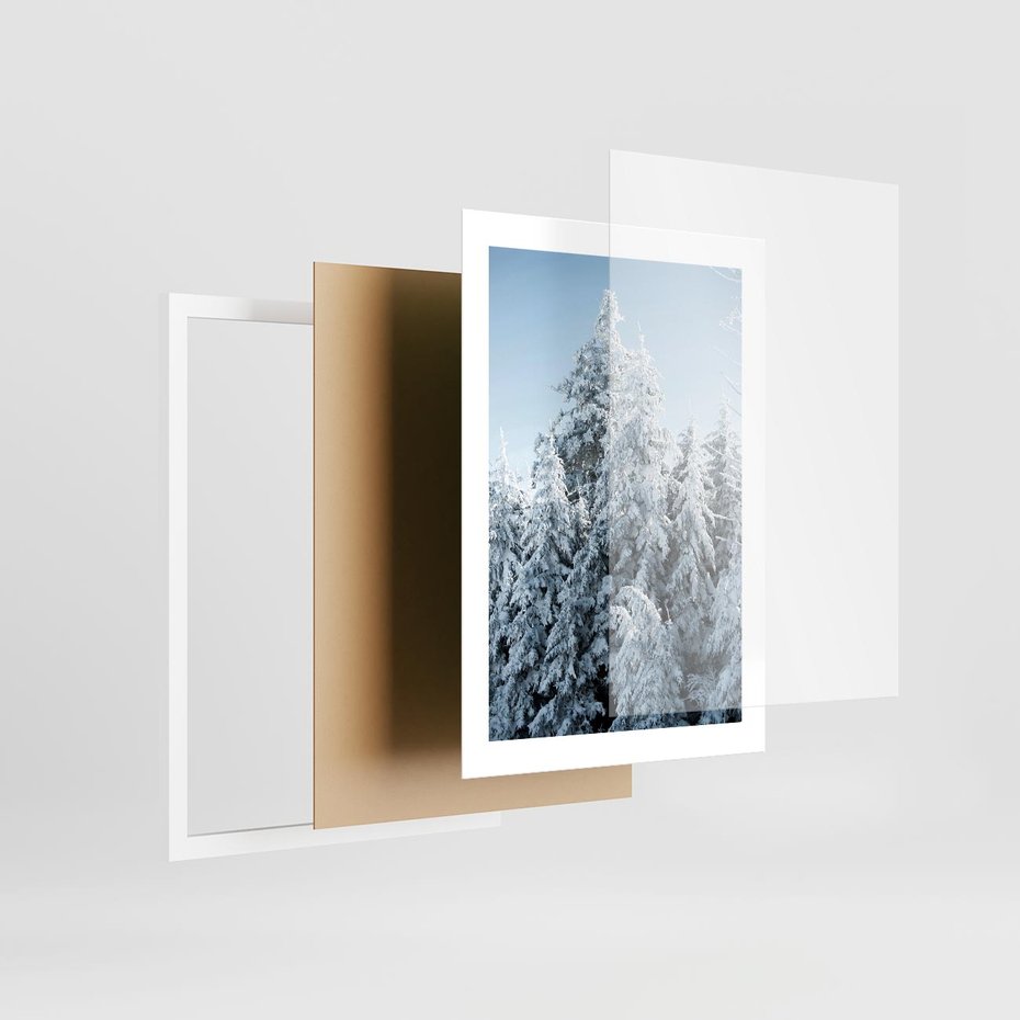 Plakat w ramie 30x40 - Magia Śnieżnych Drzew - zima, iglaste drzewa - rama biała