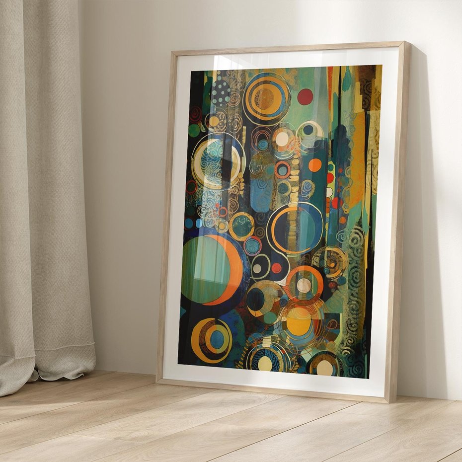 Plakat w ramie 30x40 - Wibracje Wymyślnych Form - abstrakcyjny obraz, mnogość kolorów - rama drewno