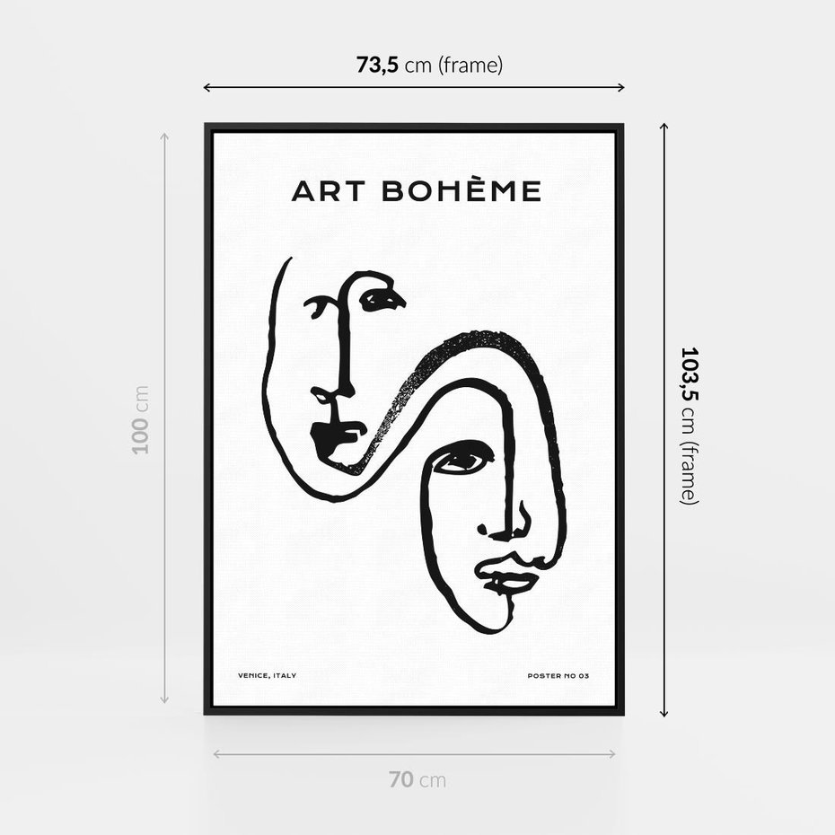 Obraz w ramie 70x100 - Rozbijające Granice Boho - boho sztuka, twarze - rama czarna