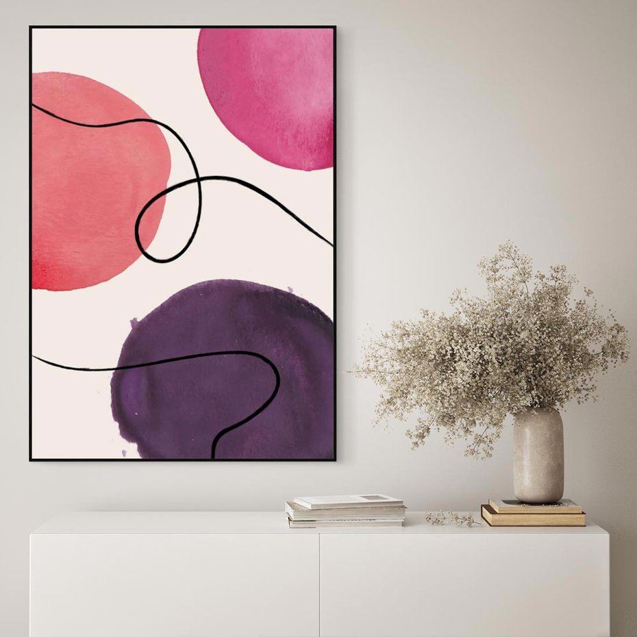 Obraz w ramie 70x100 - Migoczące Echo - abstrakcyjne akwarelowe plamy, nieregularne linie - rama czarna