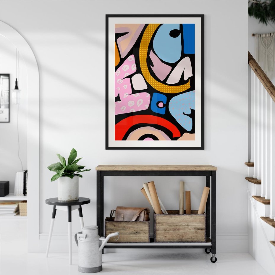 Plakat w ramie 30x40 - Kolory Komiksu - abstrakcyjne formy, komiksowy styl - rama czarna