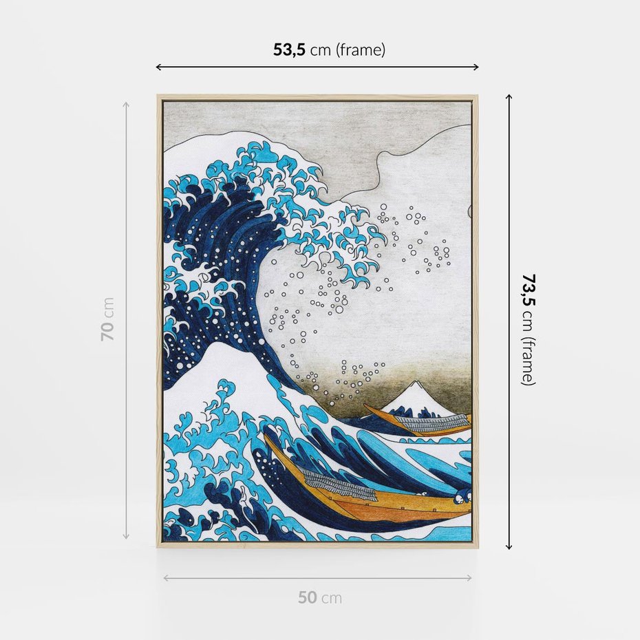 Obraz w ramie 50x70 - Wzburzone Morze - wielka fala w kaganawie, Hokusai - rama drewno