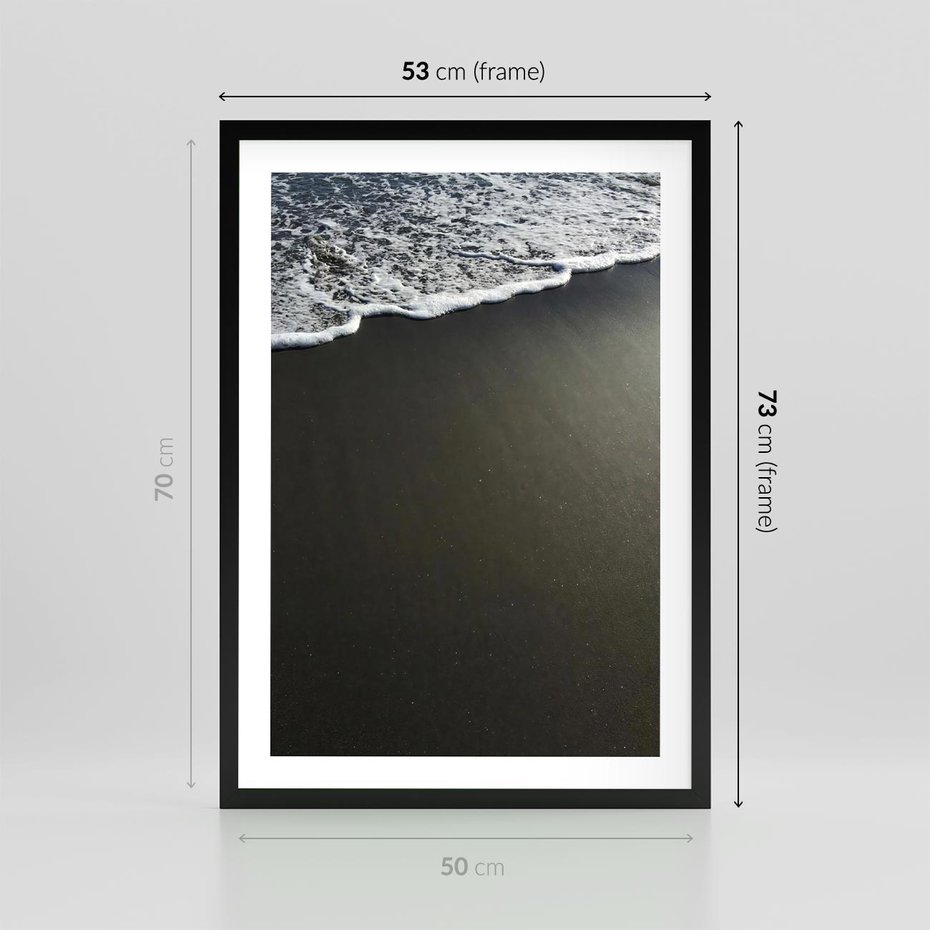 Plakat w ramie 50x70 - Morskie Fale na Plaży - plaża, morskie fale omywają piasek - rama czarna