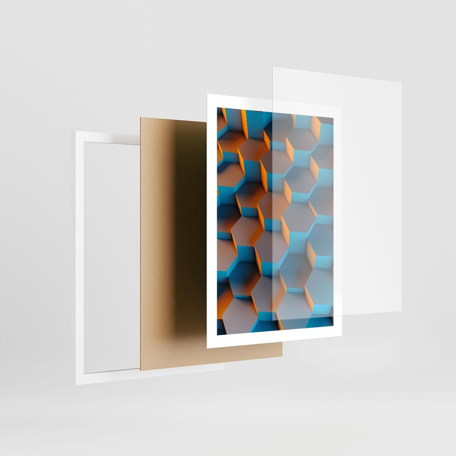 Plakat w ramie 50x70 - Trójwymiarowa Gra - geometryczna, 3D - rama biała