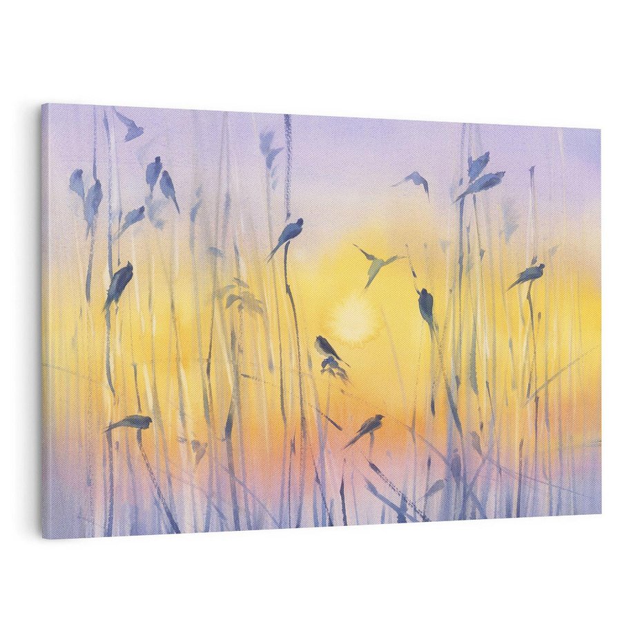 Obraz na płótnie 120x80 - Mistyka Poranka nad Szuwaram - wschód słońca w szuwarach, trawy