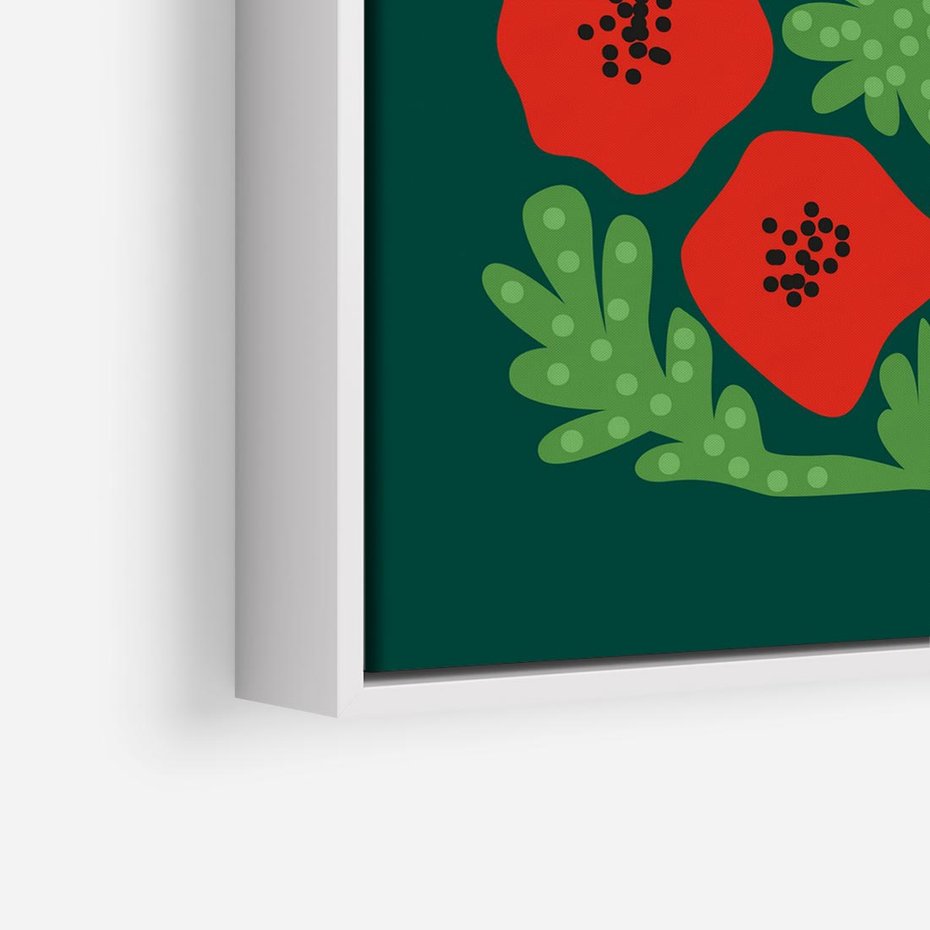 Obraz w ramie 80x80 - Księga Odbić - abstrakcyjna kwiatowa kompozycja, zielone mocne tło - rama biała