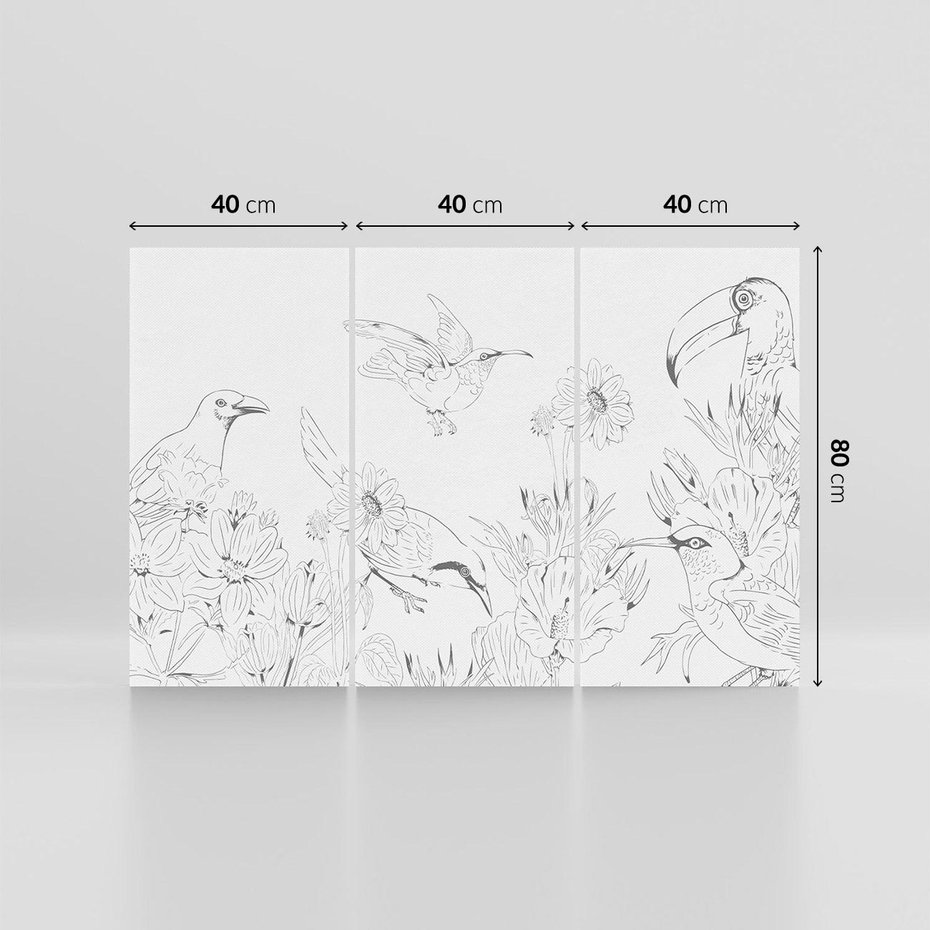 Obraz na płótnie 120x80 - Tropiki w Monochromie - czarno biały szkic, tropikalne ptaki