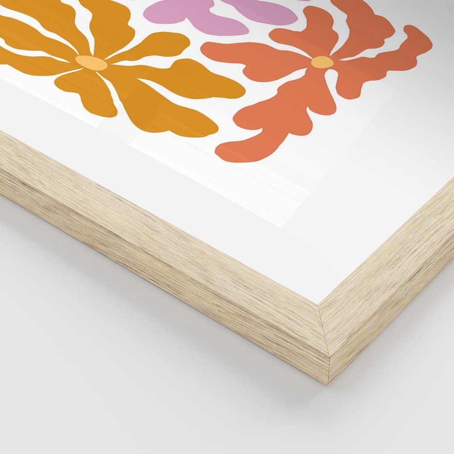 Plakat w ramie 40x50 - Rozbijające Refleksje - abstrakcyjne kolorowe kwiaty, minimlizm - rama drewno