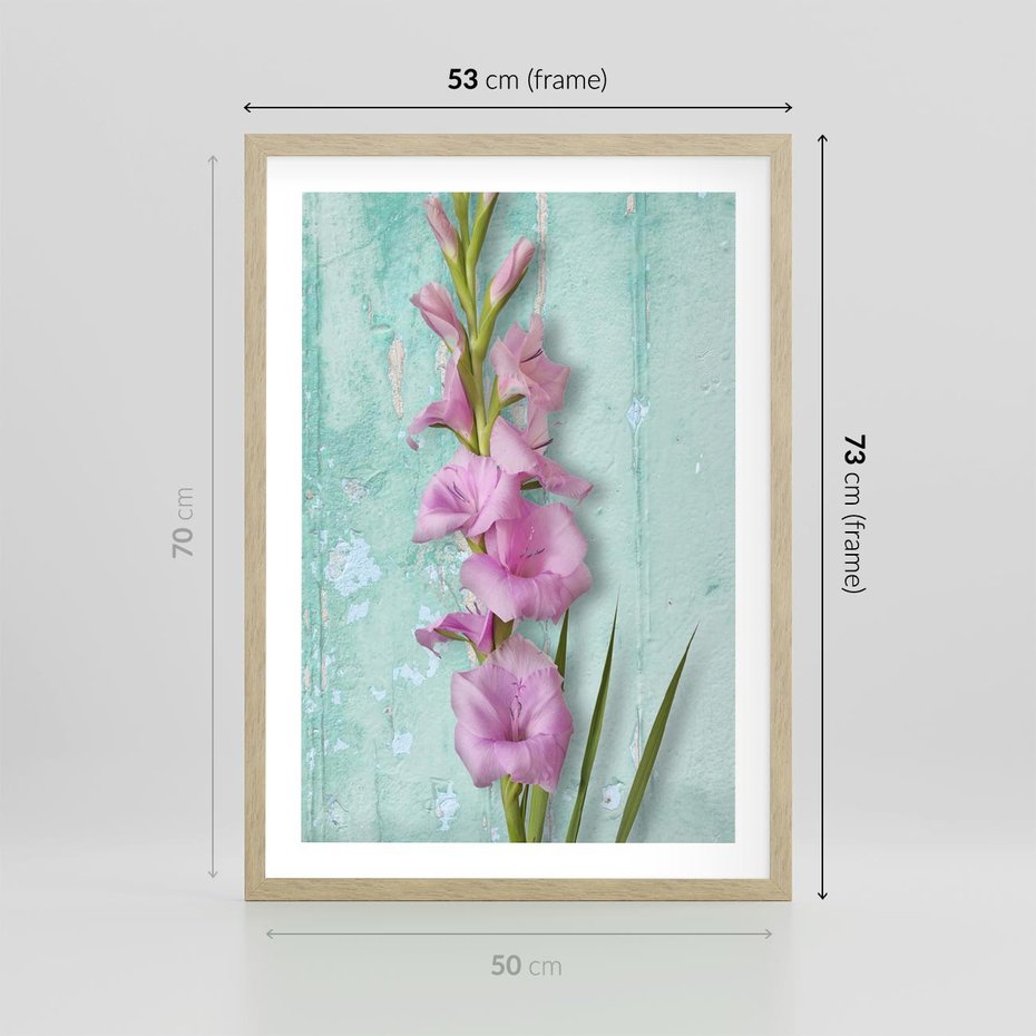 Plakat w ramie 50x70 - Piękno w delikatności - kwiaty, różowe - rama drewno