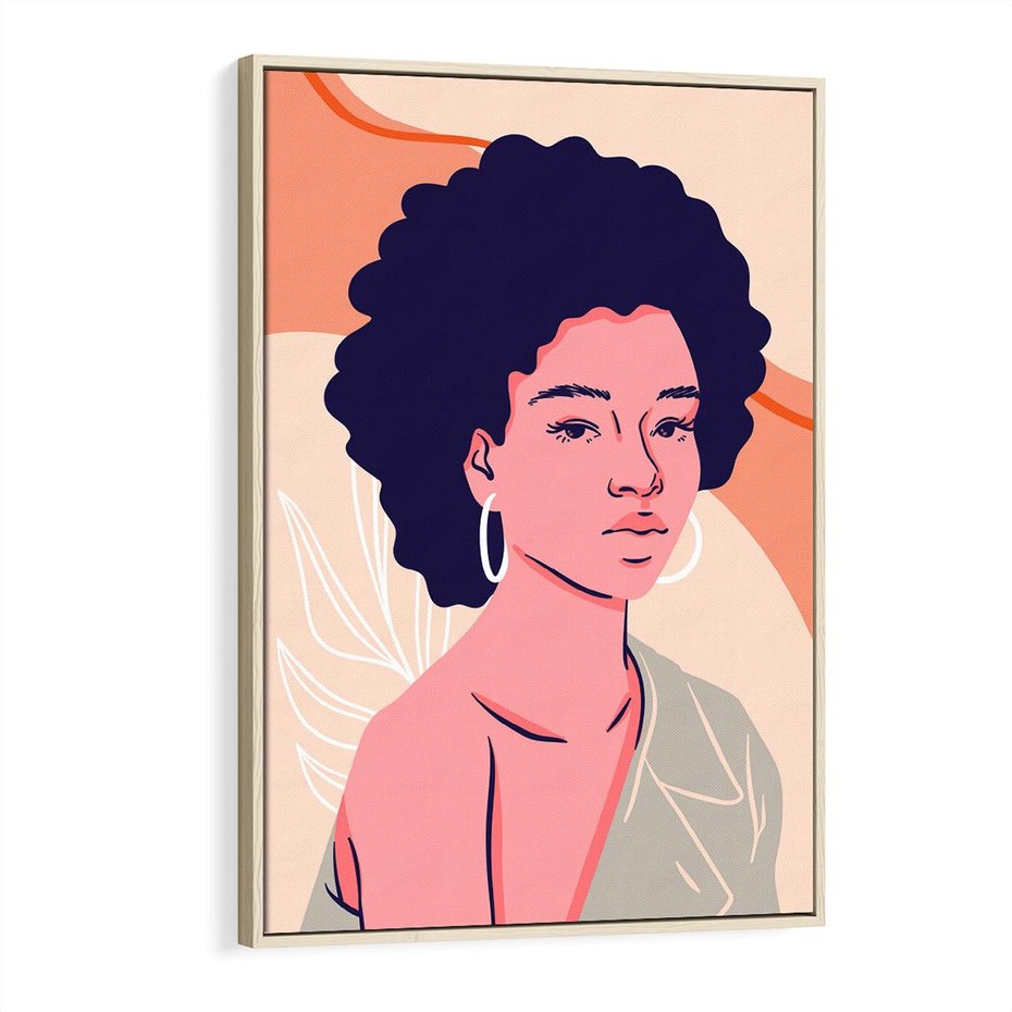 Obraz w ramie 70x100 - Kobiecy Kształt Świata - nowoczesny plakat, styl retro - rama drewno