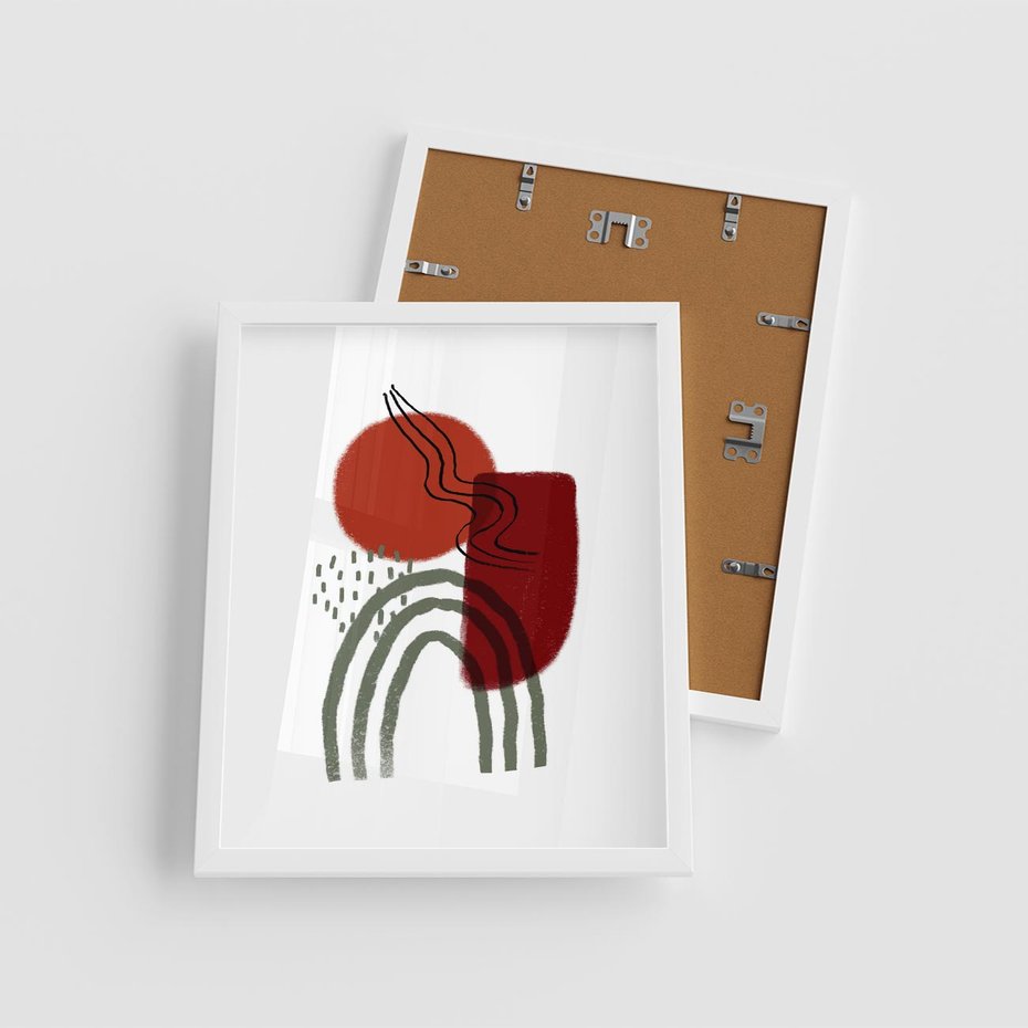 Plakat w ramie 40x50 - Abstrakcyjne Pulsacje - abstrakcyjna sztuka, boho kształty - rama biała