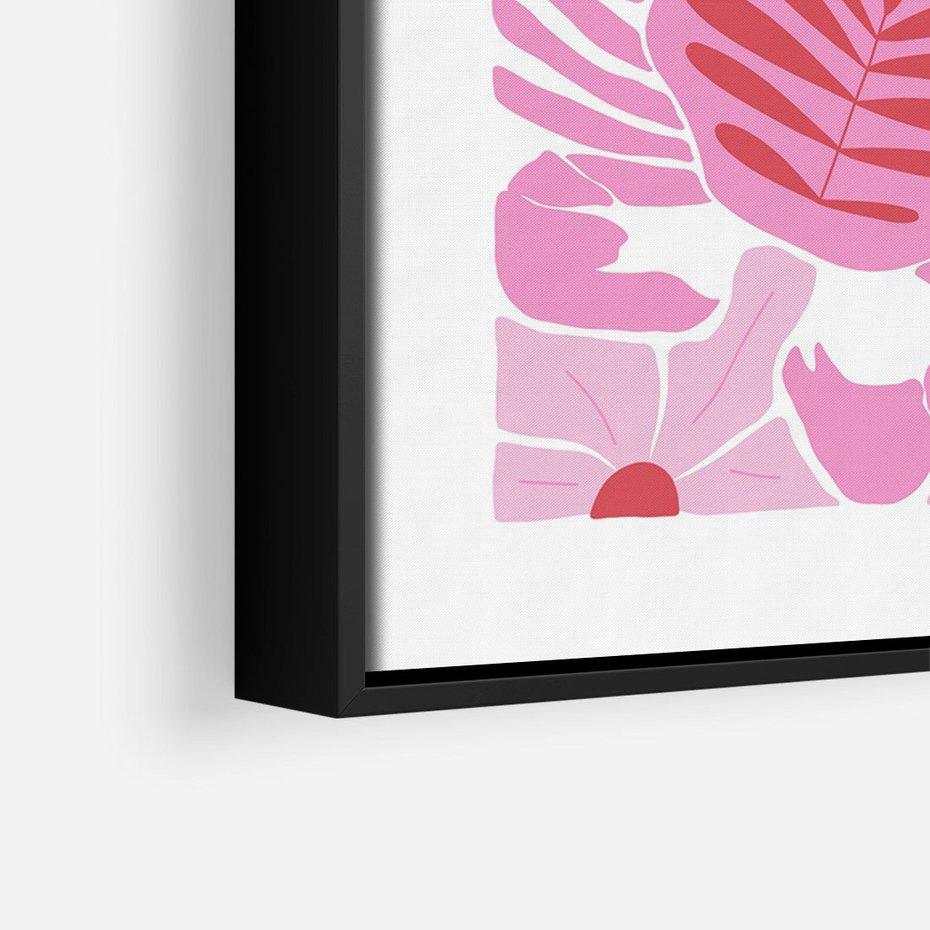 Obraz w ramie 50x70 - Roztańczone Kraby - różowe kwiaty i kraby, abstrakcyjna kompozycja - rama czarna