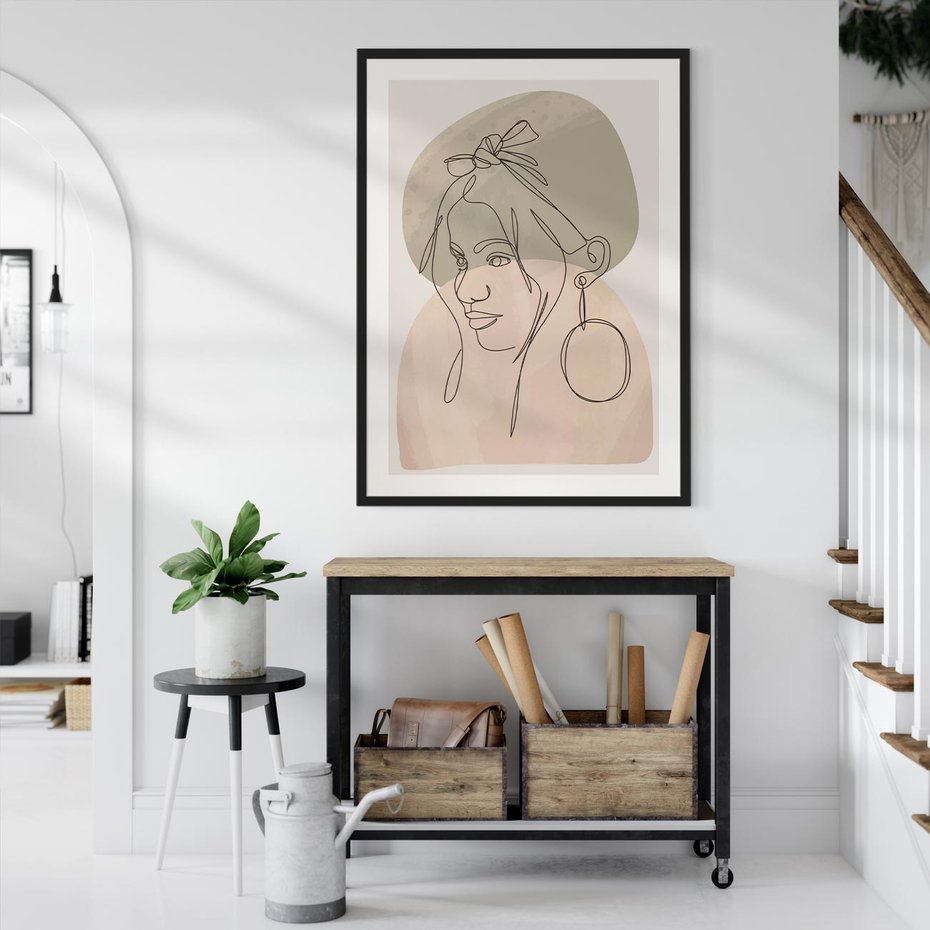 Plakat w ramie 30x40 - Kobieta w Linii: Akwarelowa Harmonia - kobieta one line, grafika - rama czarna