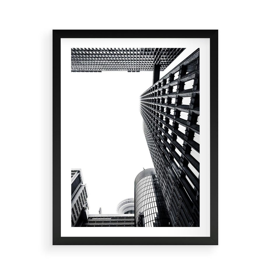 Plakat w ramie 50x70 - Monochromatyczna Sceneria Wieżowców - architektura, wieżowce - rama czarna