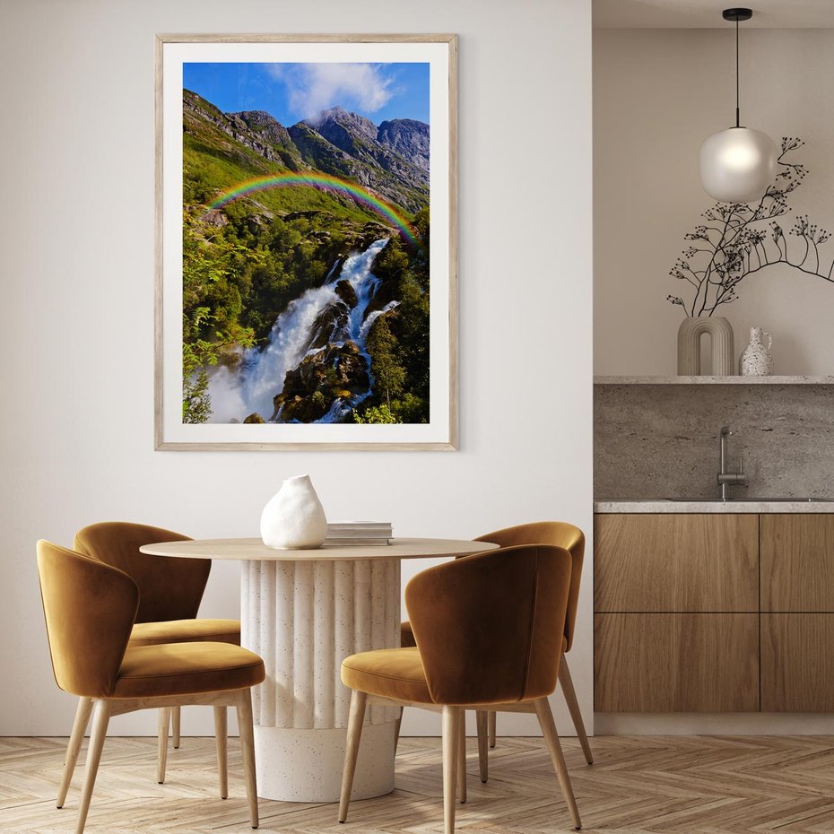 Plakat w ramie 30x40 - Tęczowe góry - harmonia kolorów - tęcza, góry - rama drewno