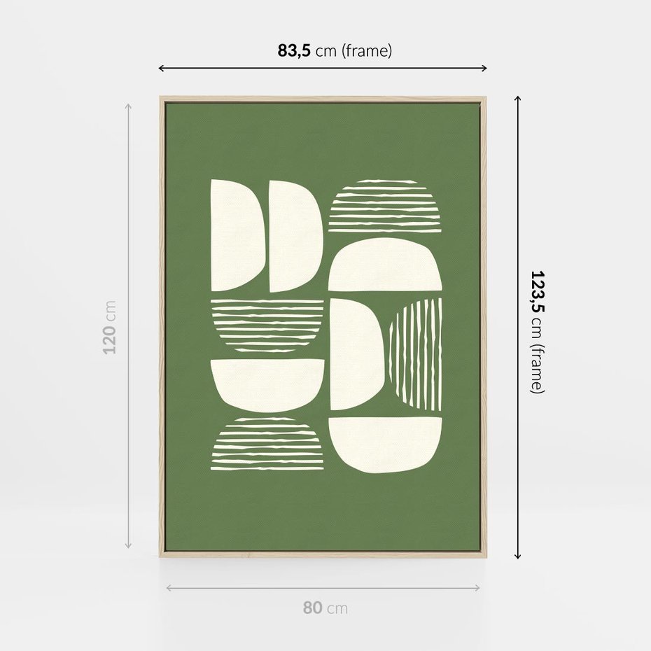 Obraz w ramie 80x120 - Migotliwe Formy - geometryczne boho kształty na brązowym, oliwkowym tle - rama drewno