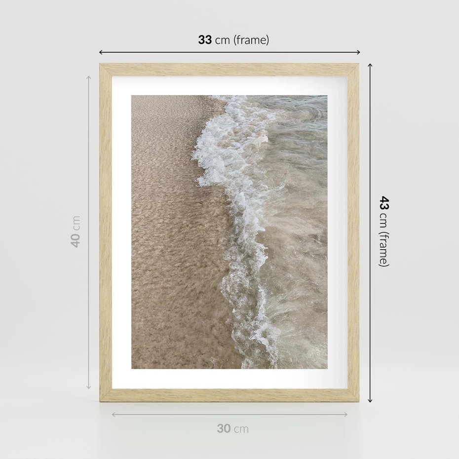 Plakat w ramie 30x40 - Fale Morza na Piasku - plaża, morze - rama drewno