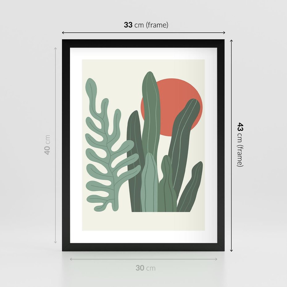 Plakat w ramie 30x40 - Graficzna Harmonia: Liście i Rośliny na Plakacie - liście, grafika - rama czarna