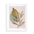 Plakat w ramie 50x70 - Rozkwitające Wnętrza Światła - abstrakcyjny obraz boho, liście - rama biała