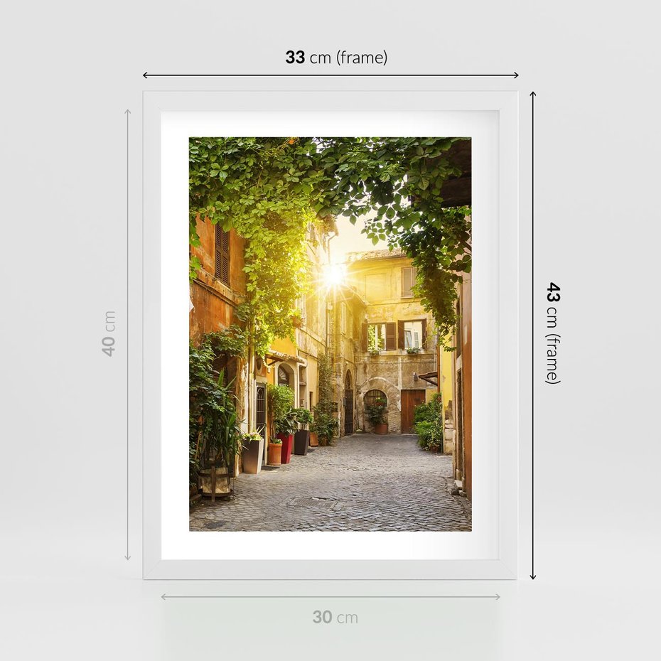 Plakat w ramie 30x40 - Malownicza Wędrówka - uliczka, perspektywa - rama biała