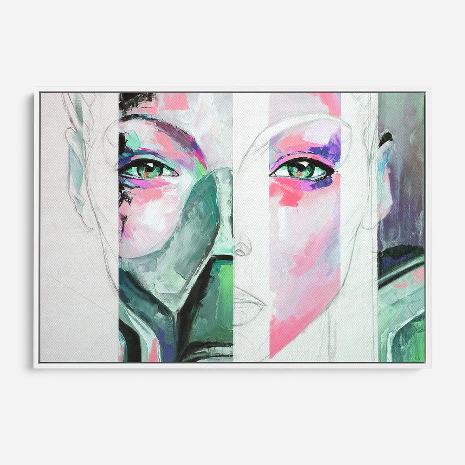 Obraz w ramie 120x80 - Niezakończona Piękność - abstrakcyjny obraz olejny, portret kobiety - rama biała