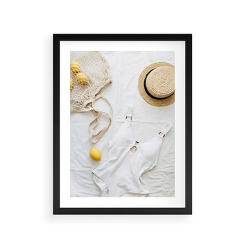 Plakat w ramie 50x70 - Moda na Wakacje: Cytrynowy Urok - kompozycja letnia, fashion - rama czarna