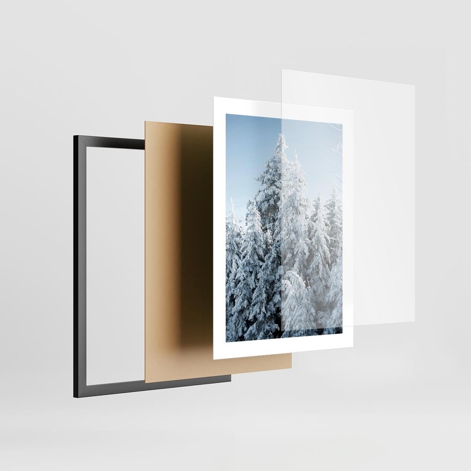 Plakat w ramie 30x40 - Magia Śnieżnych Drzew - zima, iglaste drzewa - rama czarna