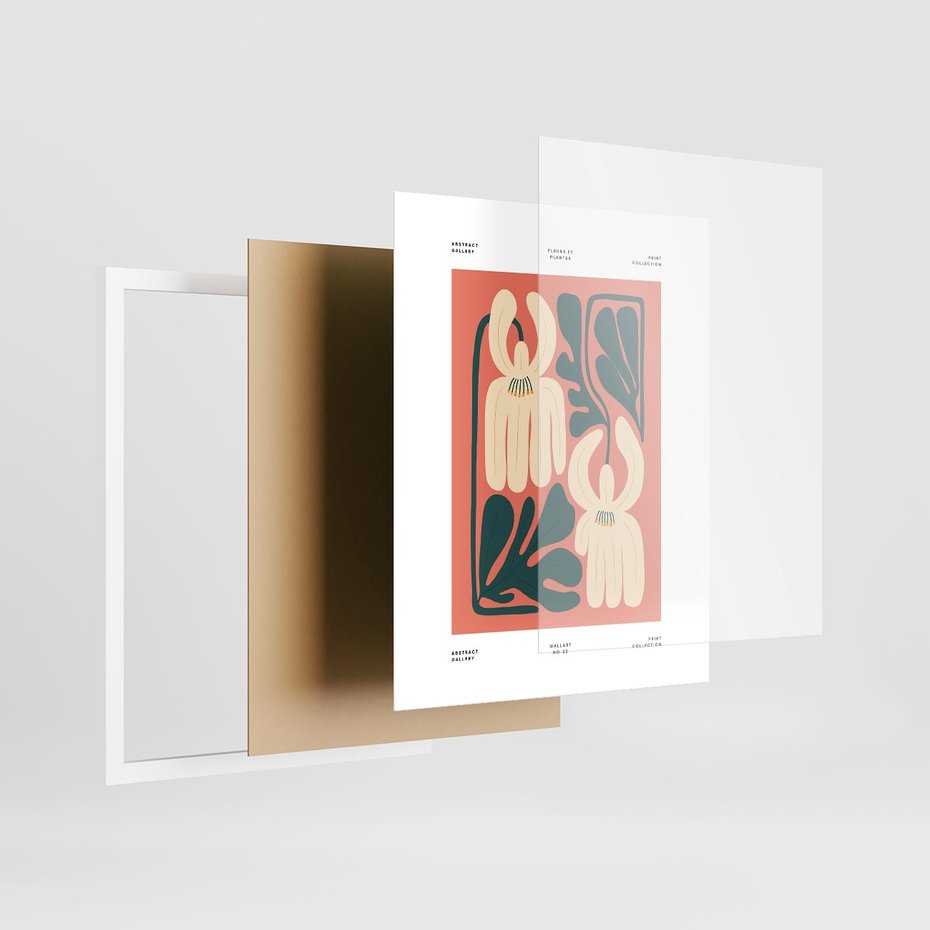 Plakat w ramie 40x50 - Migotliwe Echa - kwiaty, nowoczesna abstrakcja - rama biała