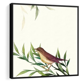 Obraz w ramie 50x50 - Roślinne Nastroje - japońska sztuka, ptak - rama czarna