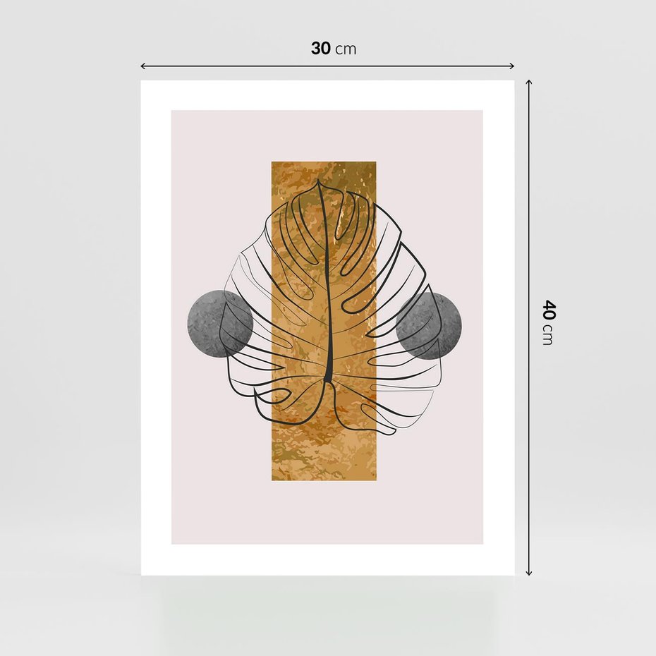 Plakat bez ramy 30x40 - Minimalistyczna Monstera: Złoty Prostokąt - liść monstery, minimalizm