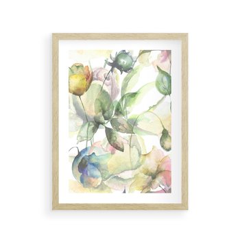 Plakat w ramie 30x40 - Delikatne Kolory - akwarelowe, kwiaty - rama drewno