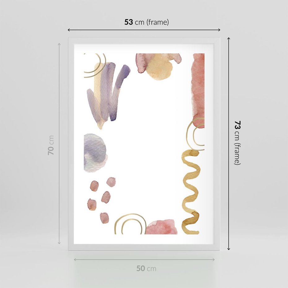 Plakat w ramie 50x70 - Wibracje Pastelowych Odcieni - abstrakcyjny plakat, akwarelowe plamy - rama biała