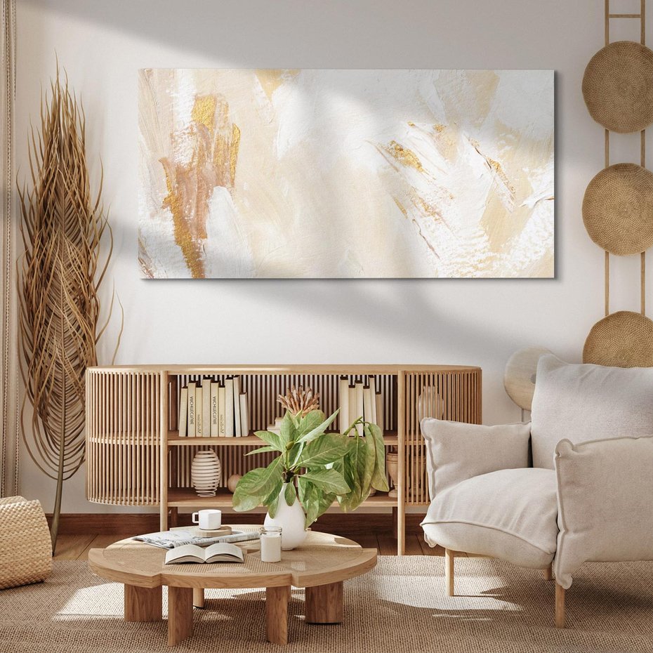 Obraz na płótnie 120x60 - Elegancja w Złocistym Chaosie - złoto beż, abstrakcja