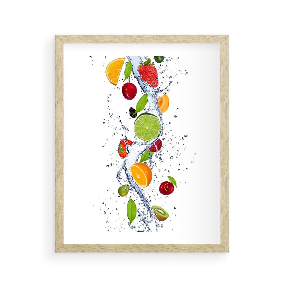 Plakat w ramie 40x50 - Kulinarne Inspiracje - owoce, woda - rama drewno