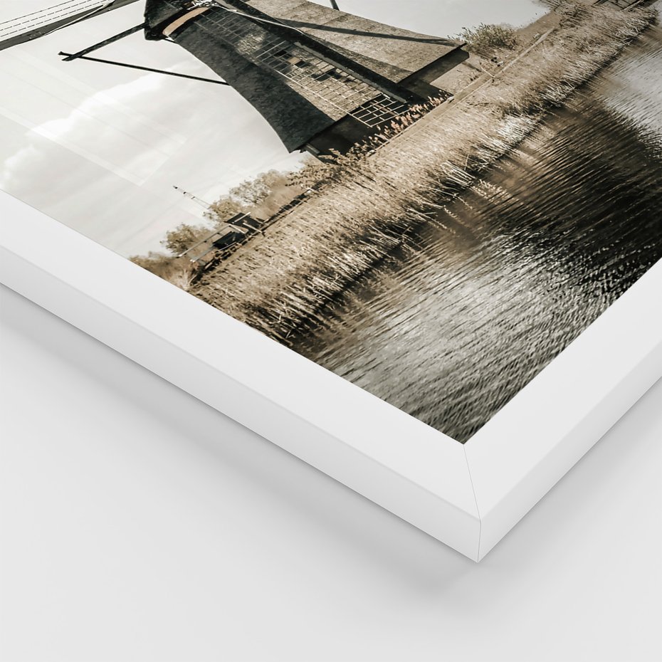 Zestaw obrazy w ramie 40x50 galeria - Wiatraki, domki, pola, łąki - rama biała