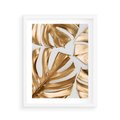 Plakat w ramie 40x50 - Złote Akcenty w Fotografii - złotel liście monstery, na białym tle - rama biała