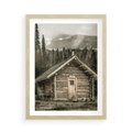 Plakat w ramie 50x70 - Urok Drewnianej Chatki w Górach - chatka w górach, drewniany domek - rama drewno