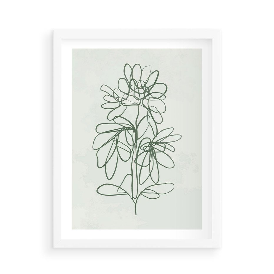 Plakat w ramie 50x70 - Spokojne Poddanie Naturze - zielony plakat, roślinne inspiracje - rama biała