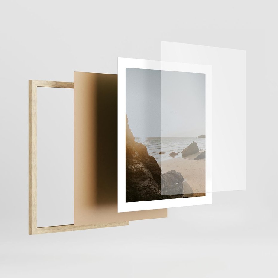 Plakat w ramie 40x50 - Magia Wieczornego Spokoju - plaża, zachód - rama drewno