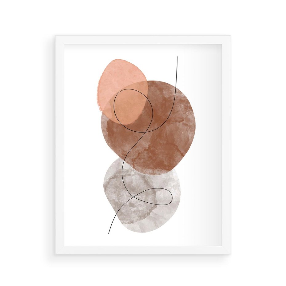 Plakat w ramie 40x50 - Brązowe Akwarelowe Zawirowania - abstrakcja, brązowe akwarelowe plamy - rama biała