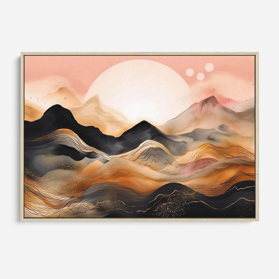 Obraz w ramie 70x50 - Grafika Zachodu - nowoczesna grafika, odcienie pastelowe - rama drewno