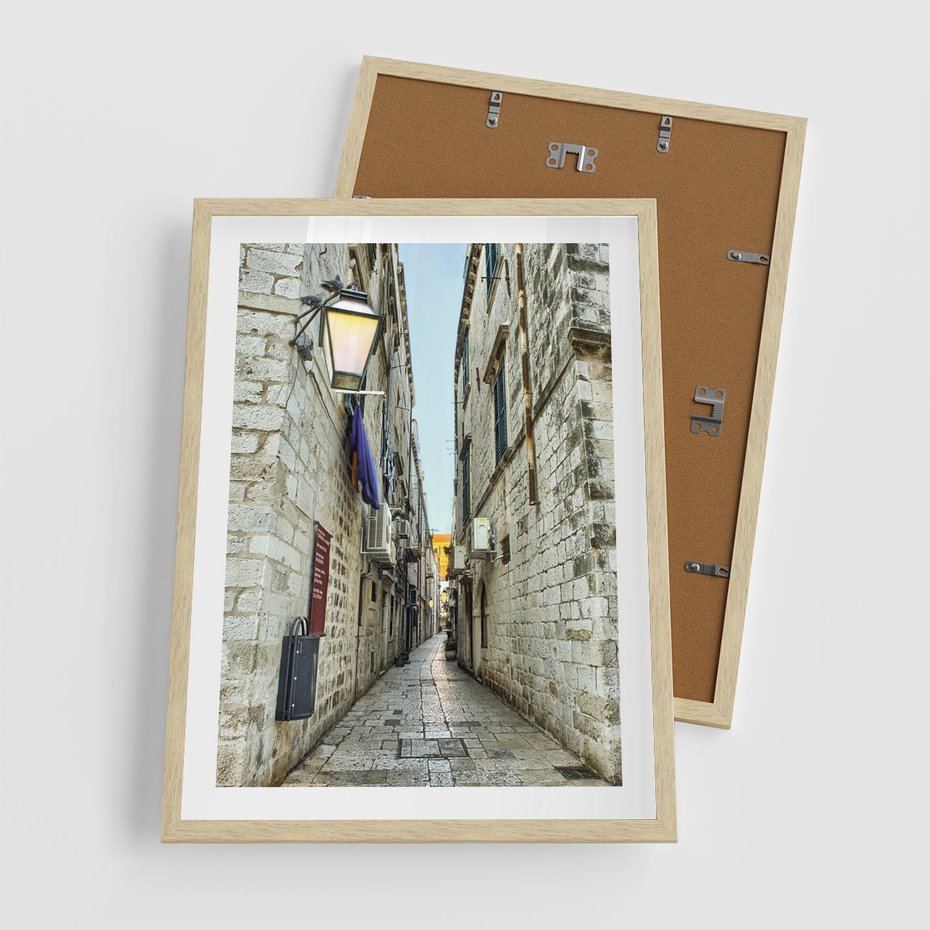 Plakat w ramie 50x70 - Urok Włoskiej Uliczki - włoska, uliczka - rama drewno