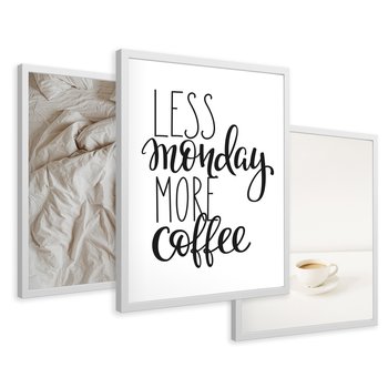 Zestaw obrazy w ramie 40x50 galeria - Kawa, łóżko, pościel, minimalizm - rama biała