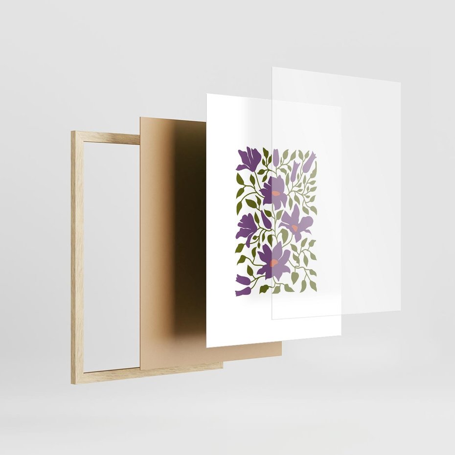 Plakat w ramie 50x70 - Rozmyte Granice - kwiaty, kompozycja - rama drewno