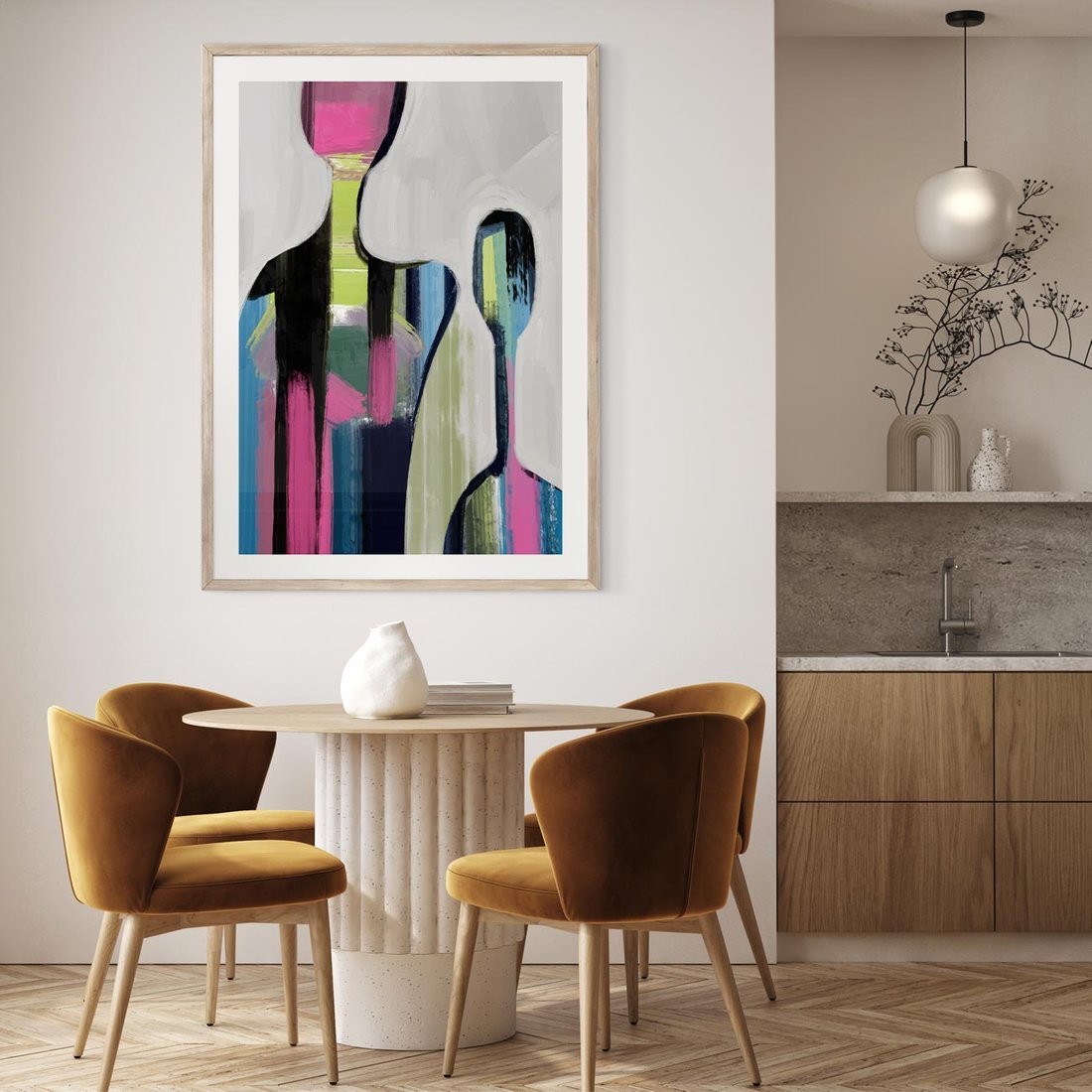 Plakat w ramie 40x50 - Wnętrza Kształtów - abstrakcyjna sztuka, nowoczesny obraz - rama drewno