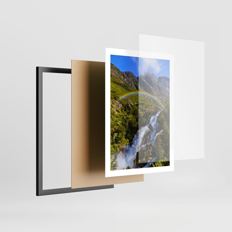 Plakat w ramie 50x70 - Tęczowe góry - harmonia kolorów - tęcza, góry - rama czarna