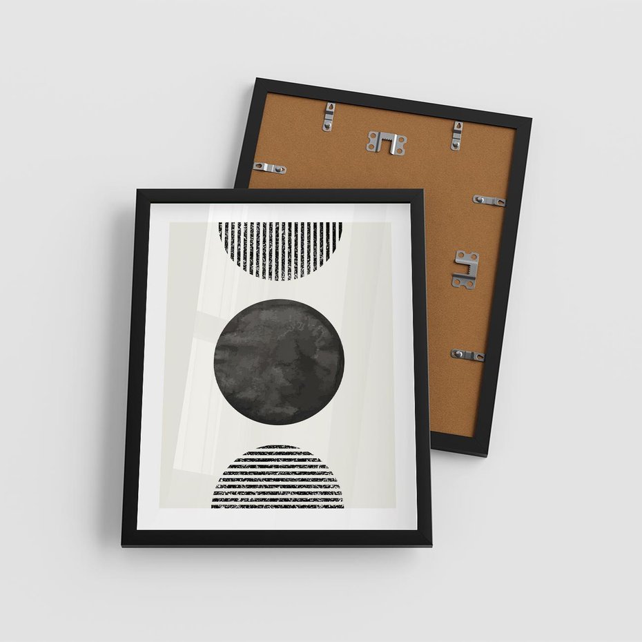 Plakat w ramie 40x50 - Tajemnicza Kompozycja - abstrakcyjne czarno białe formy, minimalizm - rama czarna